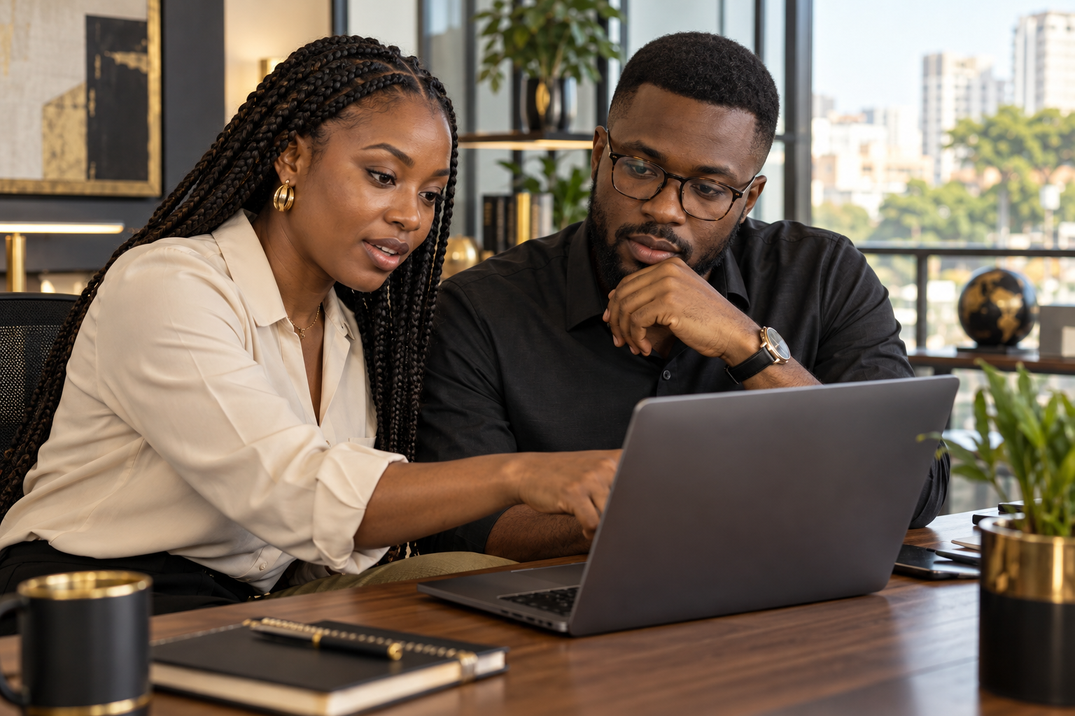African software engineers reviewing a digital system together
